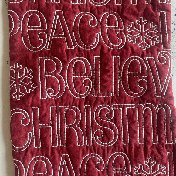 Pottery Barn Sentiment Love Joy Quilted Red Red Christmas Stocking 19.5" #7392 - Picture 3 of 8